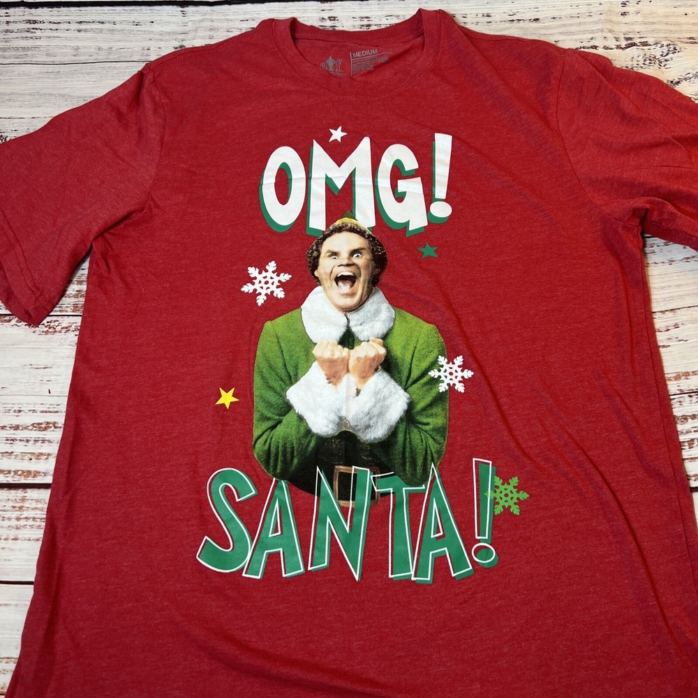 Elf Movie OMG! Santa!‎ Red Christmas T Shirt Will Ferrell Size Medium